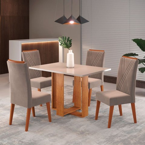 Mesa de Jantar 4 Lugares Nivus Mel/blonde/perola - Viero Móveis