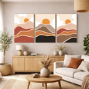 Ver imagem 4 de Conjunto 3 Quadros Decorativos por do Sol Tons Terrosos em Tecido Canvas P Sala Quarto 30x40