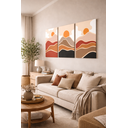 Ver imagem 3 de Conjunto 3 Quadros Decorativos por do Sol Tons Terrosos em Tecido Canvas P Sala Quarto 30x40