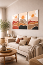 Ver imagem 3 de Conjunto 3 Quadros Decorativos por do Sol Tons Terrosos em Tecido Canvas P Sala Quarto 30x40