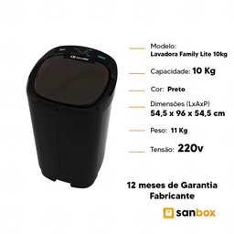 Tanquinho Lavar Roupa Mueller Family Lite 10kg Smart Wave Preto-220v - 8