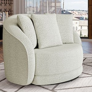 Poltrona Decorativa Base Giratória Galáxia com Almofadas Boucle Off White G45 - Gran Belo