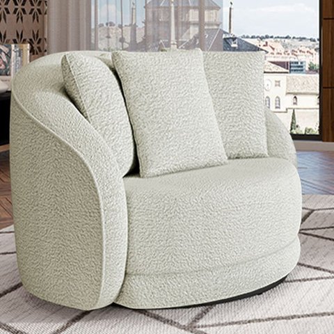 Poltrona Decorativa Base Giratória Galáxia com Almofadas Boucle Off White G45 - Gran Belo