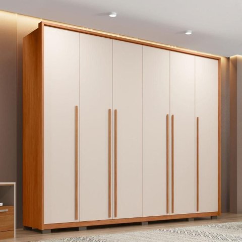 Guarda Roupa Casal Milanus 2.7 6 Portas de Bater 6 Gavetas MDF MDP Freijó - Off White Casah