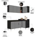 Ver imagem 3 de Armário de Cozinha Modulado de Canto Esquerdo 4 Peças Cp46 Balcão sem Tampo Preto/cinza - Lumil Lumi