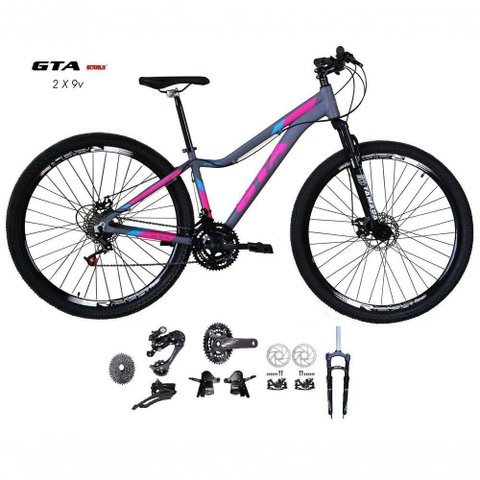 Bicicleta Aro 29 Feminina Gta Start Kit 2x9 Gta Sunrun Disco K7 11/36 Pedivela 24/38d Garfo Trava -