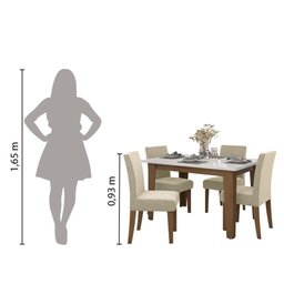 Conjunto de Mesa Sala de Jantar Miami com 4 Cadeiras Trieste Suede 1,20m Cedro / Off White / Areia - 6