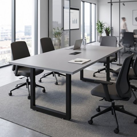 Mesa Reunião Industrial Escritório 2,00m x 90cm 100% MDF com Caixa de Tomadas Pés Metal F5 Office