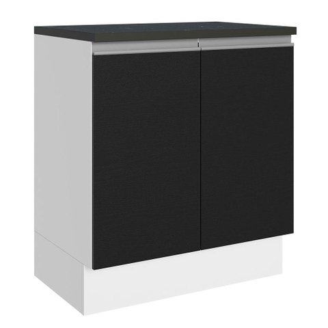 Balcão Armário de Cozinha 100% MDF 70 cm 2 Portas Branco/Preto Acordes Madesa