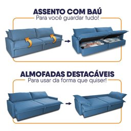 Sofá Cama Baú Ravello sem Caixa 2,26m Linho 3 Lugares - 4