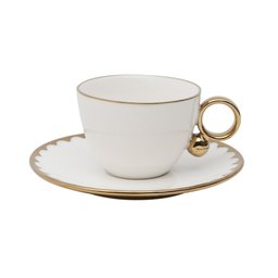 Cj 6 Xícaras P/Chá C/Pires de Porcelana EGG Branco/Dourado 200ml Wolff - 3