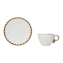 Cj 6 Xícaras P/Chá C/Pires de Porcelana EGG Branco/Dourado 200ml Wolff - 4