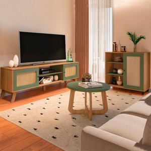 Sala de Estar Completa para TV Até 75 Polegadas Charlotte 3 Portas 3 Prateleiras Carvalho/Menta - Pn