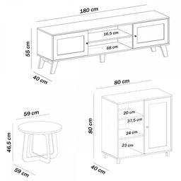 Sala de Estar Completa para TV Até 75 Polegadas Charlotte 3 Portas 3 Prateleiras Carvalho/Menta - Pn - 5