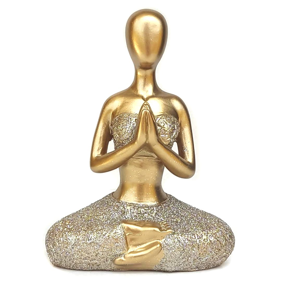 Decoração Yoga Dourada Meditação Em Resina meditando posição A enfeite rezando