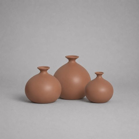 Trio de Vasos Maia Decorativo de Cerâmica para Sala e Mesa Mocha Mousse