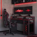 Ver imagem 1 de Mesa Escrivaninha Gamer para Computador Vulcano 3 Prateleiras 136cm Cor Preto/Vermelho - Mademóvel