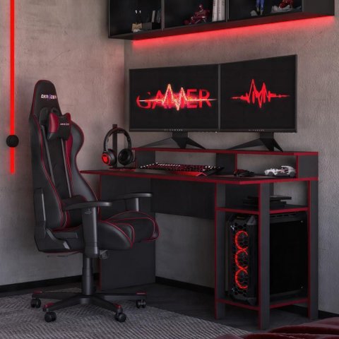 Mesa Escrivaninha Gamer para Computador Vulcano 3 Prateleiras 136cm Cor Preto/Vermelho - Mademóvel