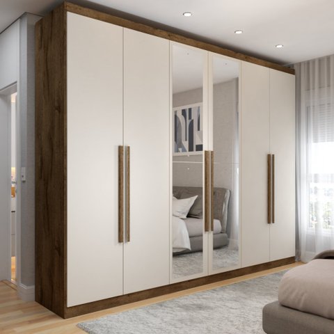 Guarda-roupa Casal Madalena 6 Portas 6 Gavetas 100% Mdf com Espelho - Panorama Móveis