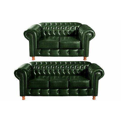 Conjunto Luís XV Chesterfield Sofá 2 e 3 Lugares Decoração Sala Recepção - Couríssimo Verde