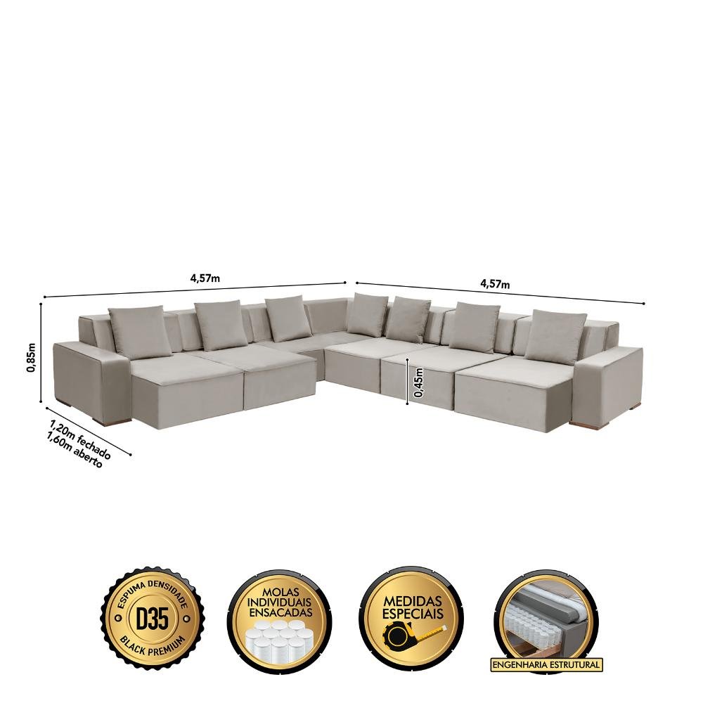 Sofá Dubai 4.57x4.57m de Canto Retrátil - Avelã - 2