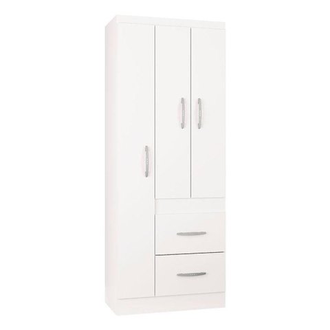 Guarda Roupa Solteiro Milão 3 Portas Branco Brilho - Poquema