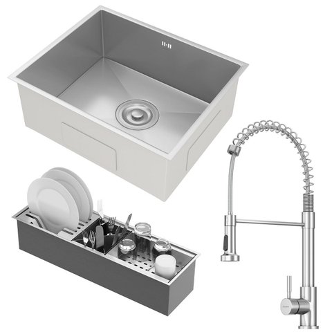 Kit Cuba Gourmet Lisboa Aço Inox 304 Calha Oragnizadora Aço Inox e Torneira Milão Monocomando Golden