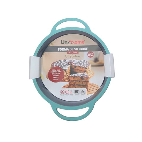 Forma Redonda de Silicone Soft Cinza C/ Verde 22,5cm