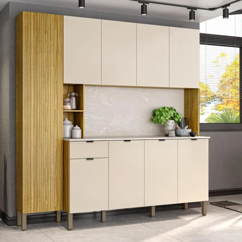 Armario de Cozinha Compacta 9 Portas 1 Gaveta Pulse - Freijó/vanilla/riscatto Freijó