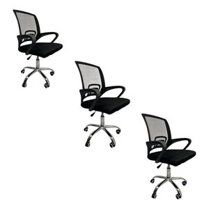 Kit 3 Cadeiras Escritório Secretária Giratória Ergonômica