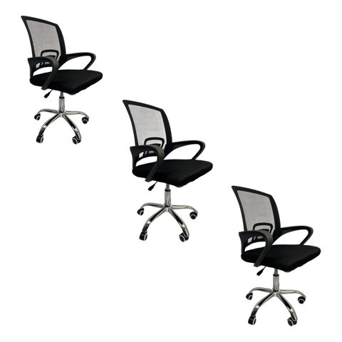 Kit 3 Cadeiras Escritório Secretária Giratória Ergonômica