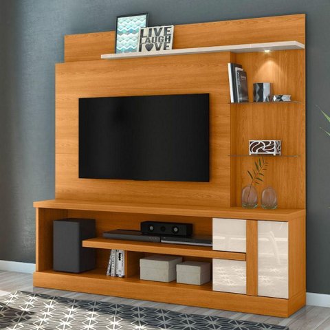 Home para TV Fidji 55 Polegadas 181,5cm MDP com Luminária LED Cinamomo Off White Casah