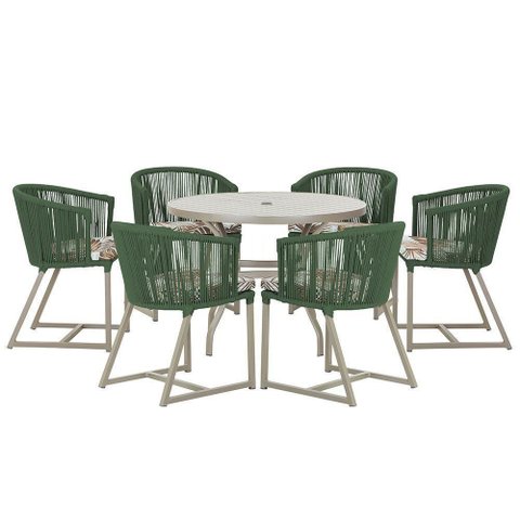 Mesa e 6 Cadeiras de Jantar Noronha Fendi E6 Trama Original Verde