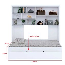 Kit Quarto Modulado Infantil 3 Peças Cama Solteiro e Auxiliar Armário Aéreo 2 Portas Chiara Branco - - 6