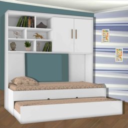 Kit Quarto Modulado Infantil 3 Peças Cama Solteiro e Auxiliar Armário Aéreo 2 Portas Chiara Branco - - 2