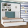 Kit Quarto Modulado Infantil 3 Peças Cama Solteiro e Auxiliar Armário Aéreo 2 Portas Chiara Branco - - 2