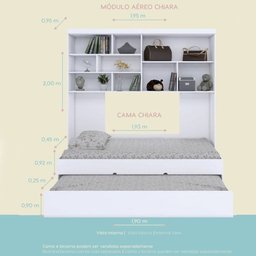 Kit Quarto Modulado Infantil 3 Peças Cama Solteiro e Auxiliar Armário Aéreo 2 Portas Chiara Branco - - 3