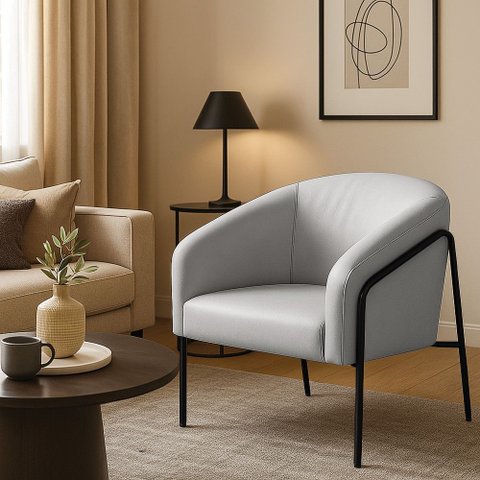 Poltrona Sala Industrial Alta Preto Stella Corino Cinza D03 - D’Rossi