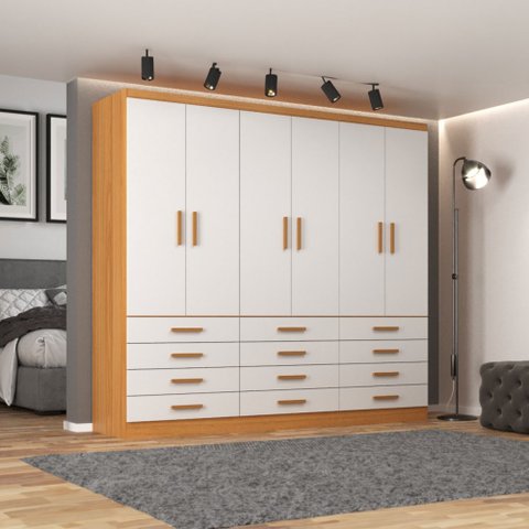 Guarda-roupa Casal New Mônaco 6 Portas 12 Gavetas Cinnamomo/branco - Evidência Móveis