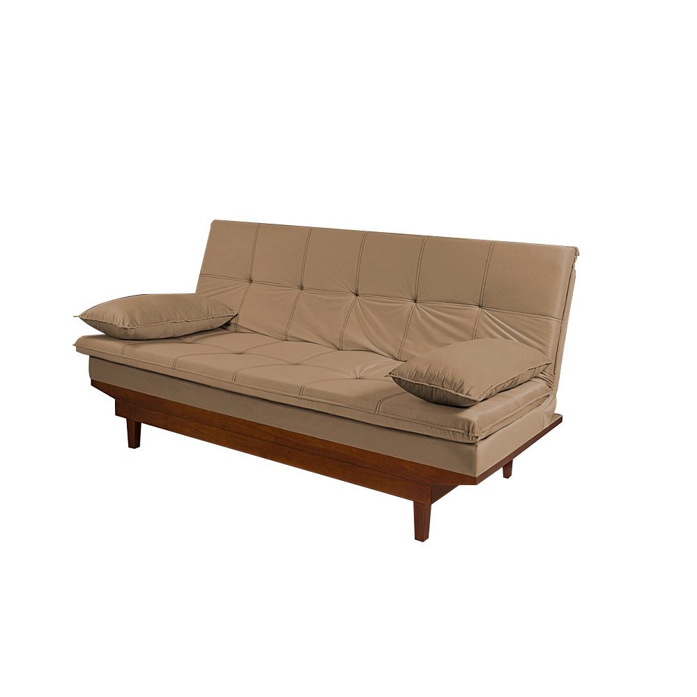 Sofá Cama Casal Reclinável 3 Lugares Miami Veludo Bege Claro