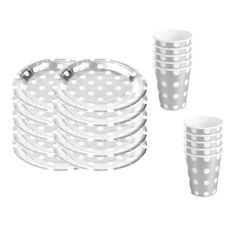 Kit Descartáveis Metalizados para Comemorações Prato e Copo com 20 Peças Silverfestas