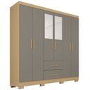 Ver imagem 2 de Guarda-Roupa Casal com Pés e Espelho 6 Portas 2 Gavetas Estrela Premium Cinza/Jequitibá/Granizo