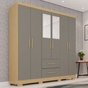 Ver imagem 1 de Guarda-Roupa Casal com Pés e Espelho 6 Portas 2 Gavetas Estrela Premium Cinza/Jequitibá/Granizo
