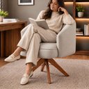 Ver imagem 7 de Kit 2 Poltronas Giratórias Linho Premium Base Madeira Maciça Juliana