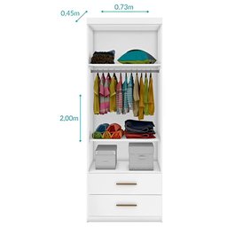 Quarto Infantil Chiara 4 Peças - Roupeiro 2 portas, Módulo Aéreo e Cama com Auxiliar - Phoenix Baby - 4