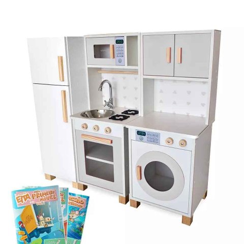 Kit Mini Cozinha Infantil com Geladeira e Máquina de Lavar - Cinza