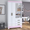 Ver imagem 2 de Guarda-Roupa Solteiro com Espelho Penteadeira 2 Portas 3 Gavetas Azura Espresso Móveis Branco