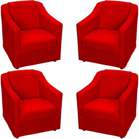 Kit 4 Poltronas Decorativas para Sala de Espera Recepção Escritório Consultório Suede