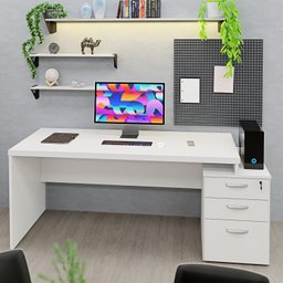 Mesa de Escritório Pedestal 3 Gavetas 1.90x70 Tpo 30mm Netmobil - Branco - 3