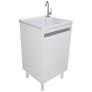 Tanque Lavanderia 26 Litros Torneira de Bancada + Gabinete Cor:branco